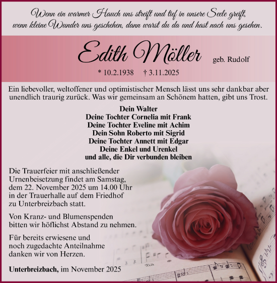 Traueranzeige von Edith Möller von Südthüringer Presse