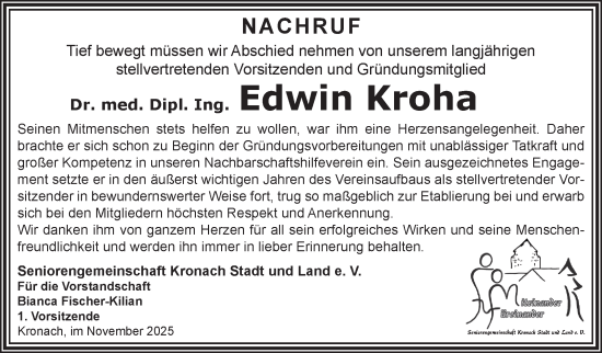 Traueranzeige von Edwin Kroha von Neue Presse Coburg