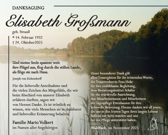 Traueranzeige von Elisabeth Großmann von Südthüringer Presse