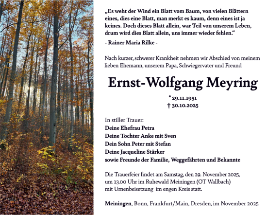 Traueranzeige von Ernst-Wolfgang Meyring von Südthüringer Presse