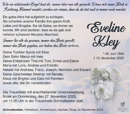 Traueranzeige von Eveline Kley von Südthüringer Presse