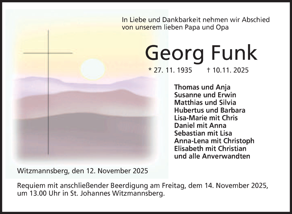  Traueranzeige für Georg Funk vom 12.11.2025 aus Neue Presse Coburg