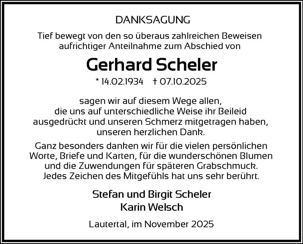  Traueranzeige für Gerhard Scheler vom 08.11.2025 aus Neue Presse Coburg