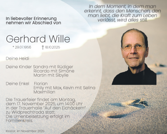 Traueranzeige von Gerhard Wille von Südthüringer Presse
