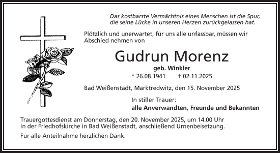 Traueranzeige von Gudrun Morenz von Frankenpost