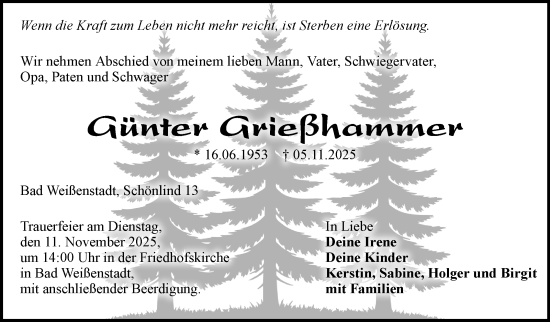 Traueranzeige von Günter Grießhammer von Frankenpost