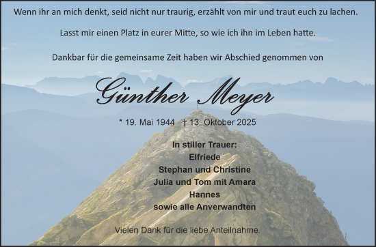 Traueranzeige von Günther Meyer von Frankenpost
