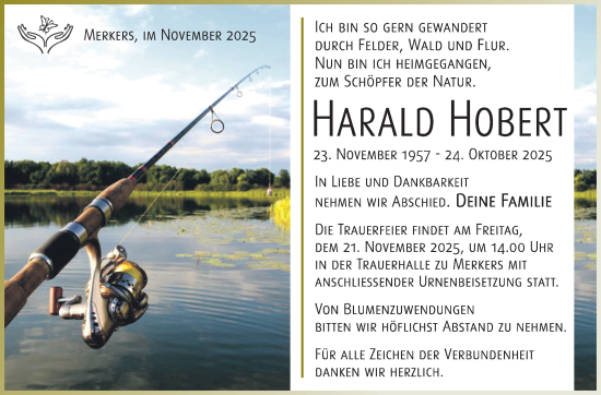 Traueranzeige von Harald Hobert von Südthüringer Presse