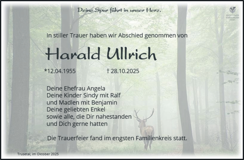  Traueranzeige für Harald Ullrich vom 21.11.2025 aus Südthüringer Presse