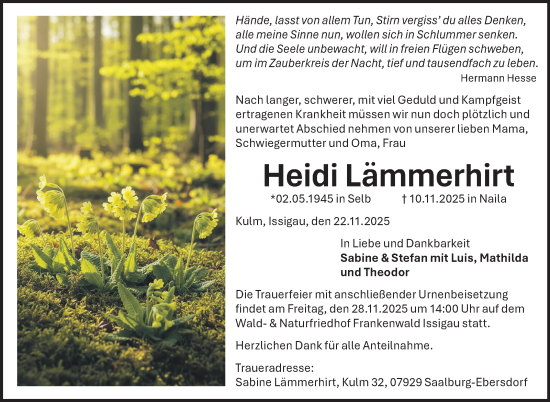 Traueranzeige von Heidi Lämmerhirt von Frankenpost