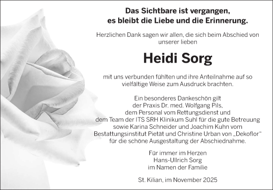 Traueranzeige von Heidi Sorg von Südthüringer Presse