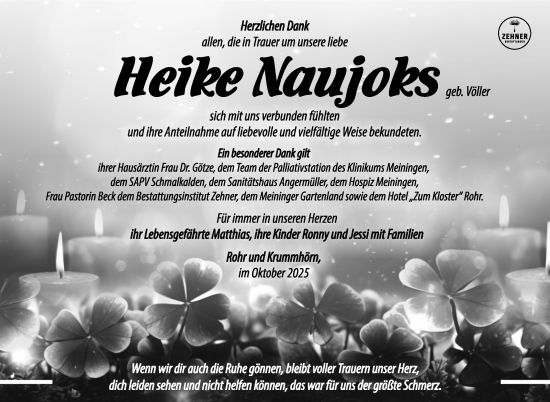 Traueranzeige von Heike Naujoks von Südthüringer Presse
