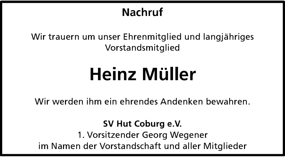  Traueranzeige für Heinz Müller vom 15.11.2025 aus Neue Presse Coburg