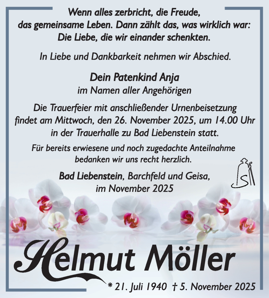  Traueranzeige für Helmut Möller vom 21.11.2025 aus Südthüringer Presse