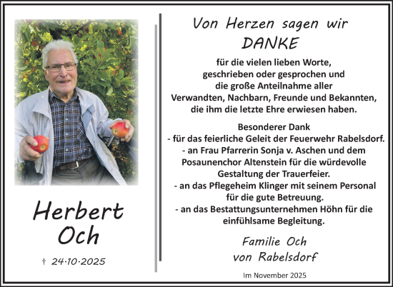 Traueranzeige von Herbert Och von Neue Presse Coburg