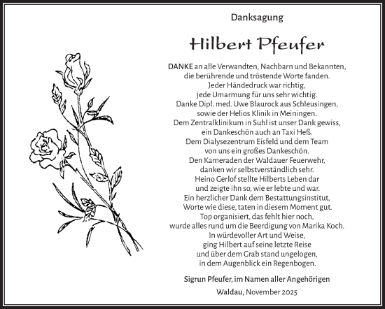 Traueranzeige von Hilbert Pfeufer von Südthüringer Presse