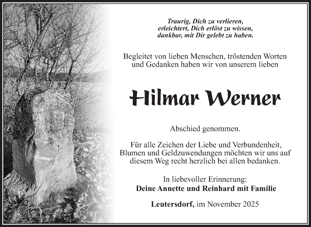  Traueranzeige für Hilmar Werner vom 22.11.2025 aus Südthüringer Presse
