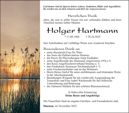 Traueranzeige von Holger Hartmann von Südthüringer Presse