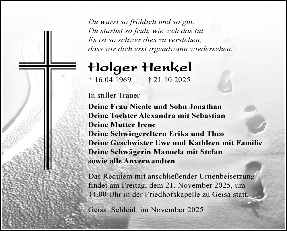  Traueranzeige für Holger Henkel vom 18.11.2025 aus Südthüringer Presse
