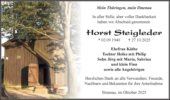 Traueranzeige von Horst Steigleder von Südthüringer Presse