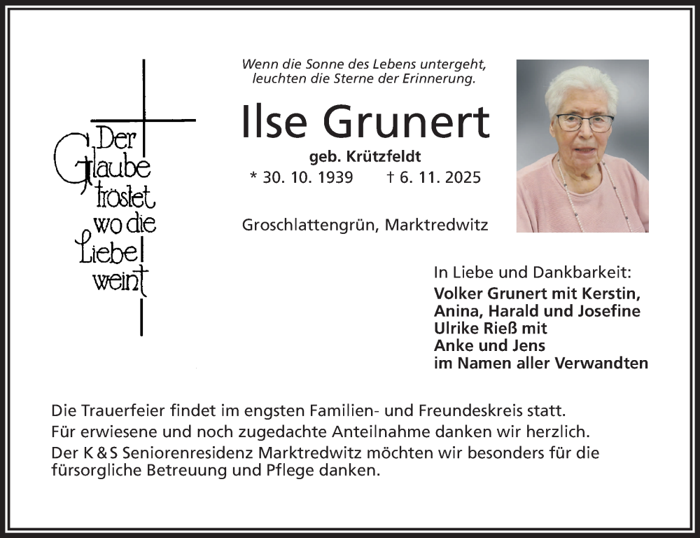  Traueranzeige für Ilse Grunert vom 08.11.2025 aus Frankenpost