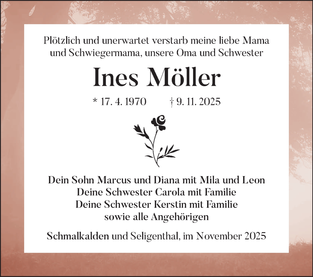  Traueranzeige für Ines Möller vom 21.11.2025 aus Südthüringer Presse