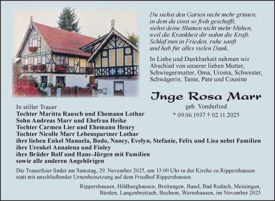 Traueranzeige von Inge Marr von Südthüringer Presse