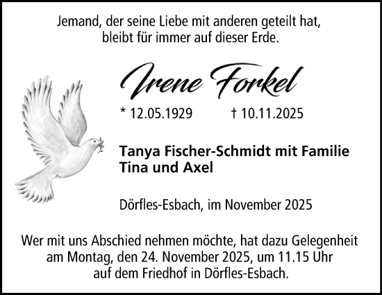Traueranzeige von Irene Forkel von Neue Presse Coburg
