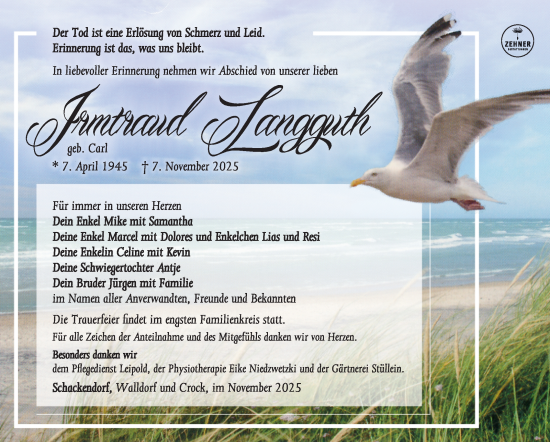 Traueranzeige von Irmtraud Langguth von Südthüringer Presse