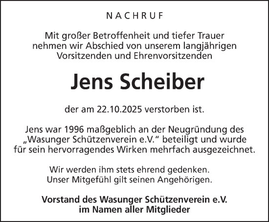 Traueranzeige von Jens Scheiber von Südthüringer Presse