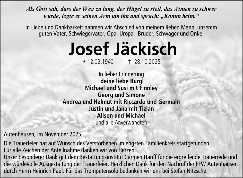  Traueranzeige für Josef Jäckisch vom 29.11.2025 aus Neue Presse Coburg