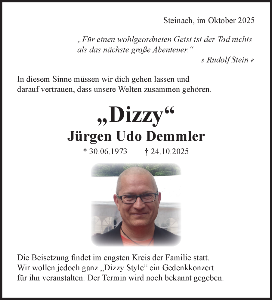  Traueranzeige für Jürgen Udo Demmler vom 08.11.2025 aus Südthüringer Presse