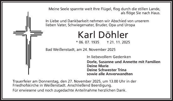 Traueranzeige von Karl Döhler von Frankenpost