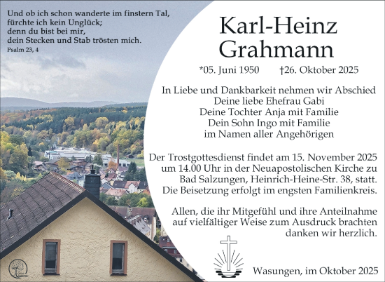 Traueranzeige von Karl-Heinz Grahmann von Südthüringer Presse