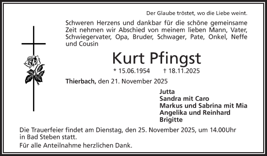 Traueranzeige von Kurt Pfingst von Frankenpost