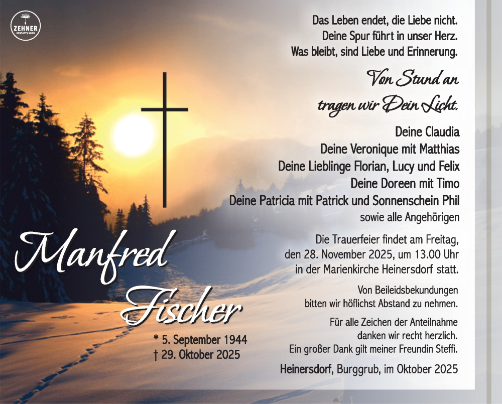  Traueranzeige für Manfred Fischer vom 22.11.2025 aus Südthüringer Presse