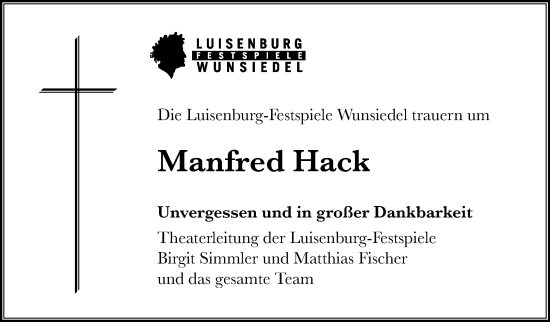 Traueranzeige von Manfred Hack von Frankenpost