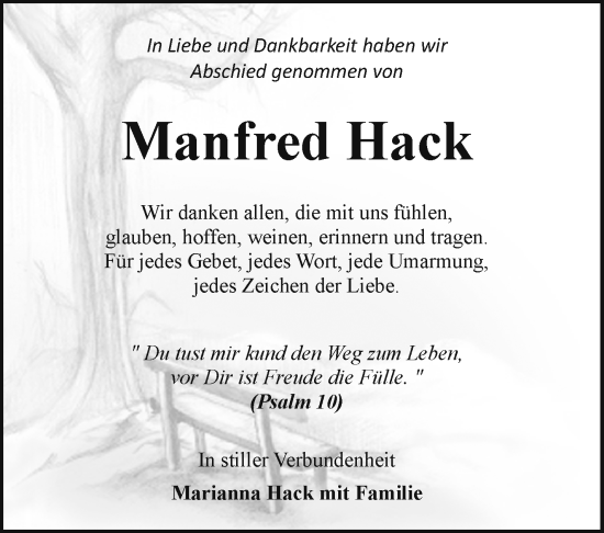 Traueranzeige von Manfred Hack von Frankenpost