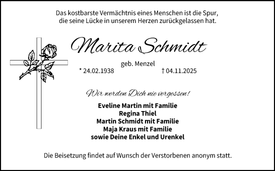 Traueranzeige von Marita Schmidt von Neue Presse Coburg