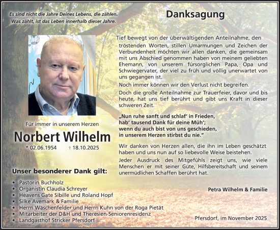 Traueranzeige von Norbert Wilhelm von Südthüringer Presse