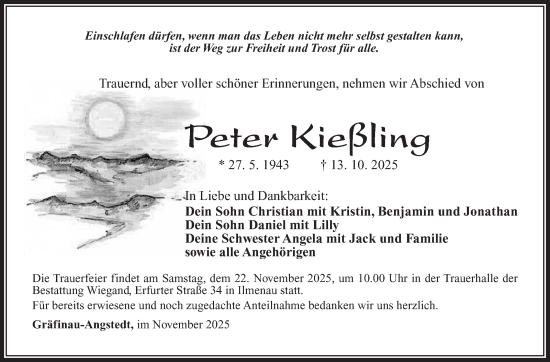 Traueranzeige von Peter Kießling von Südthüringer Presse