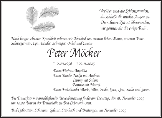 Traueranzeige von Peter Möcker von Südthüringer Presse