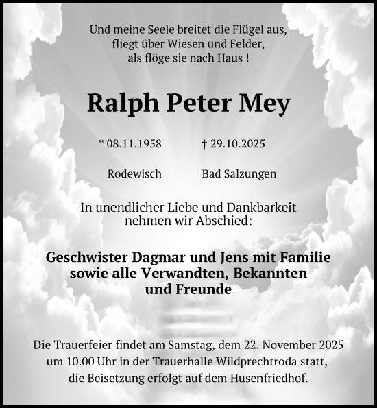 Traueranzeige von Ralph Peter Mey von Südthüringer Presse