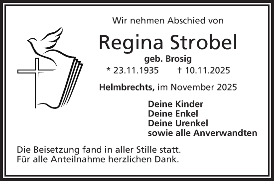 Traueranzeige von Regina Strobel von Frankenpost