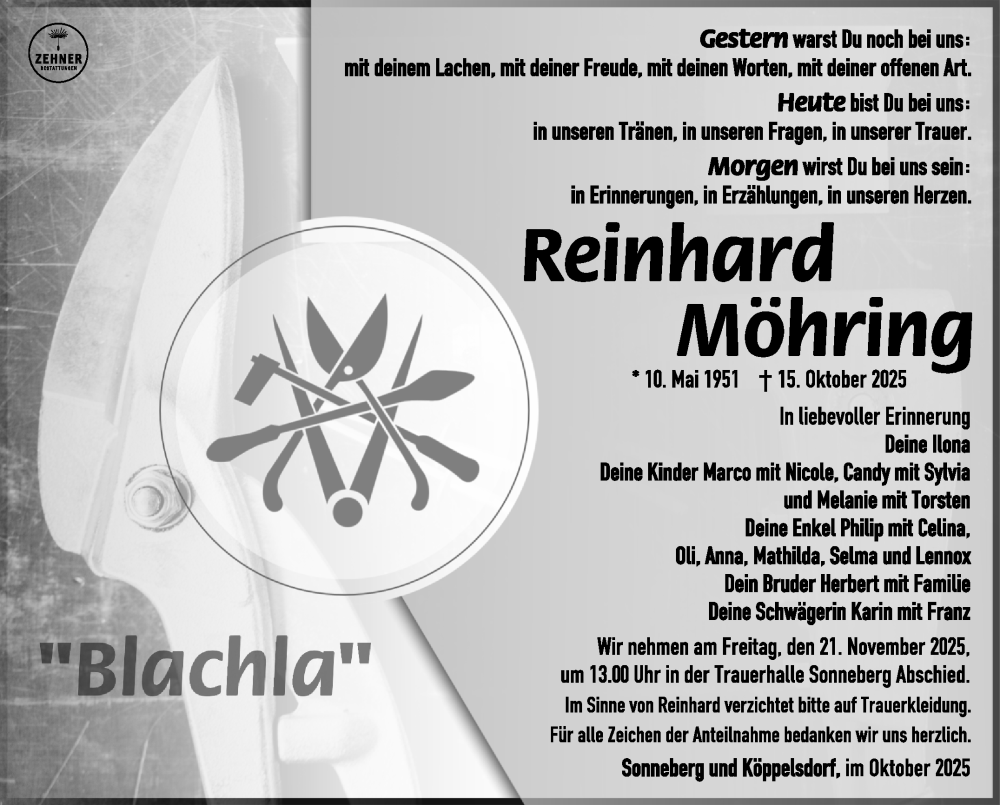  Traueranzeige für Reinhard Möhring vom 19.11.2025 aus Südthüringer Presse