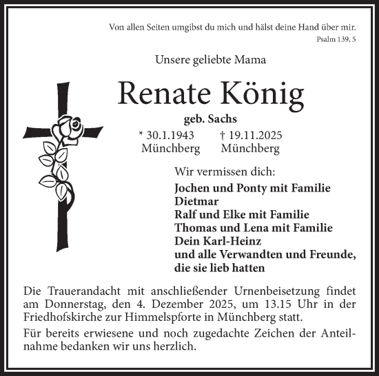 Traueranzeige von Renate König von Frankenpost