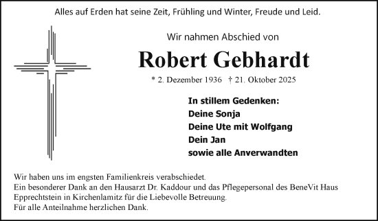 Traueranzeige von Robert Gebhardt von Frankenpost