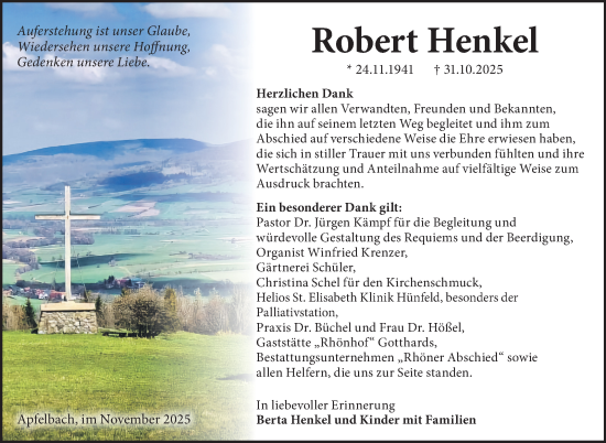 Traueranzeige von Robert Henkel von Südthüringer Presse