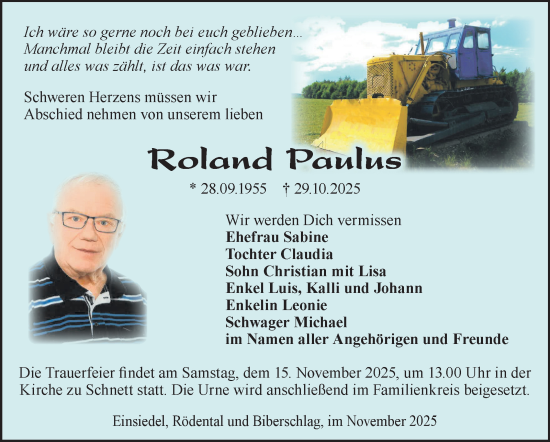 Traueranzeige von Roland Paulus von Südthüringer Presse