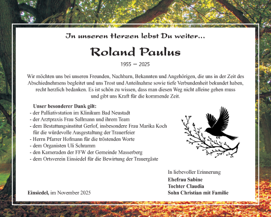 Traueranzeige von Roland Paulus von Südthüringer Presse